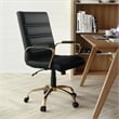 Pemberly Row Mid Back Leather Office Swivel Chair in Black and Gold