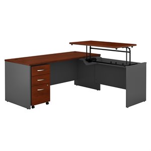 Pemberly Row 72W Sit to Stand L Shaped Desk in Hansen Cherry - Engineered Wood