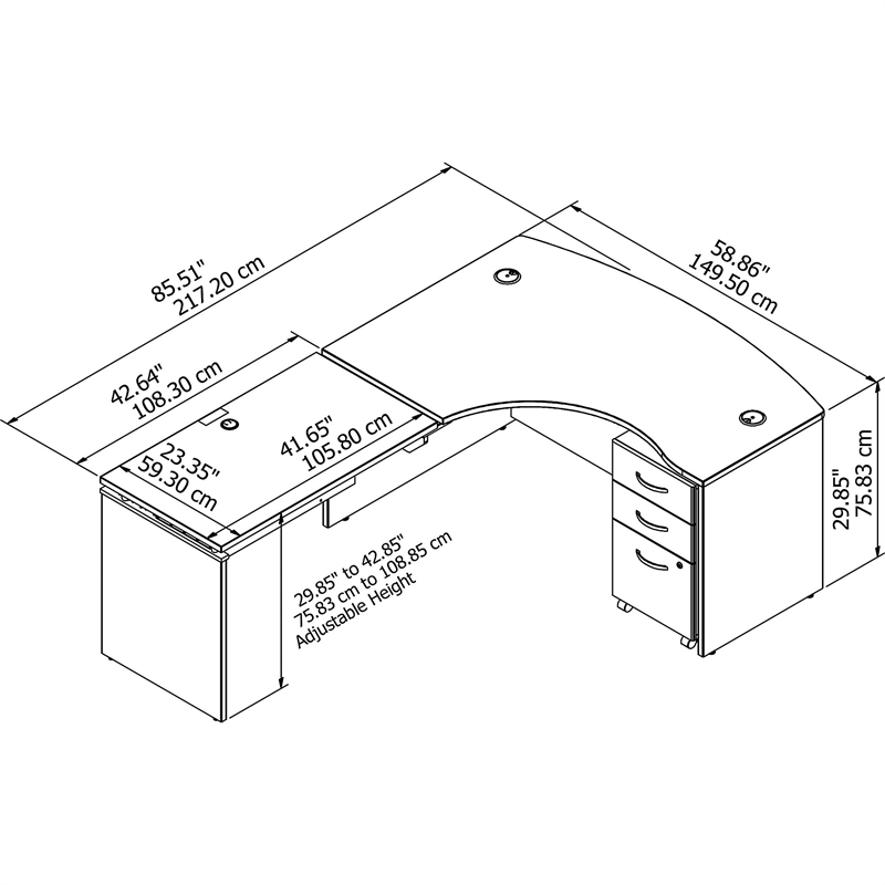 Pemberly Row 60W Left Sit to Stand L Shaped Desk Office Set in Hansen Cherry