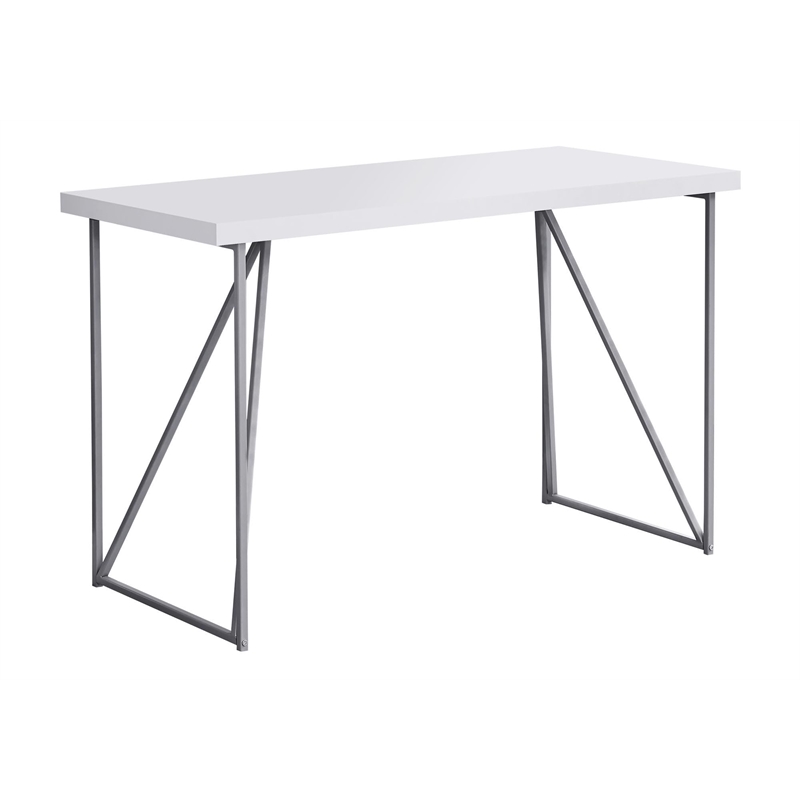 Pemberly Row Computer Desk Home Office Laptop Work Metal Laminate White Gray