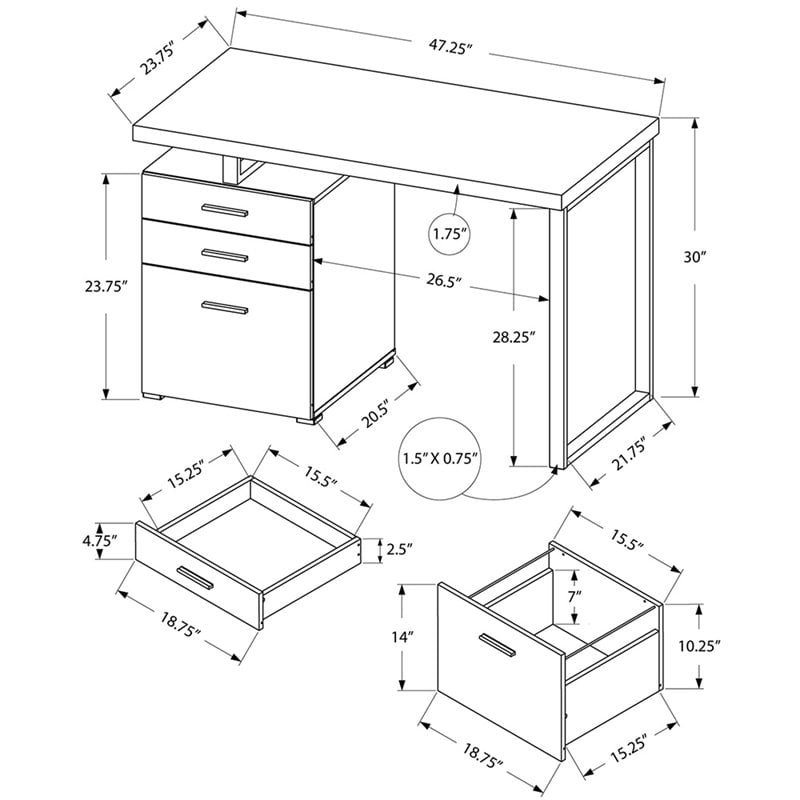 Pemberly Row Computer Desk Home Office Laptop Storage Drawers 48