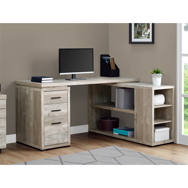 Pemberly Row Computer Desk Home Office Corner L Shape Work Laptop Laminate Beige