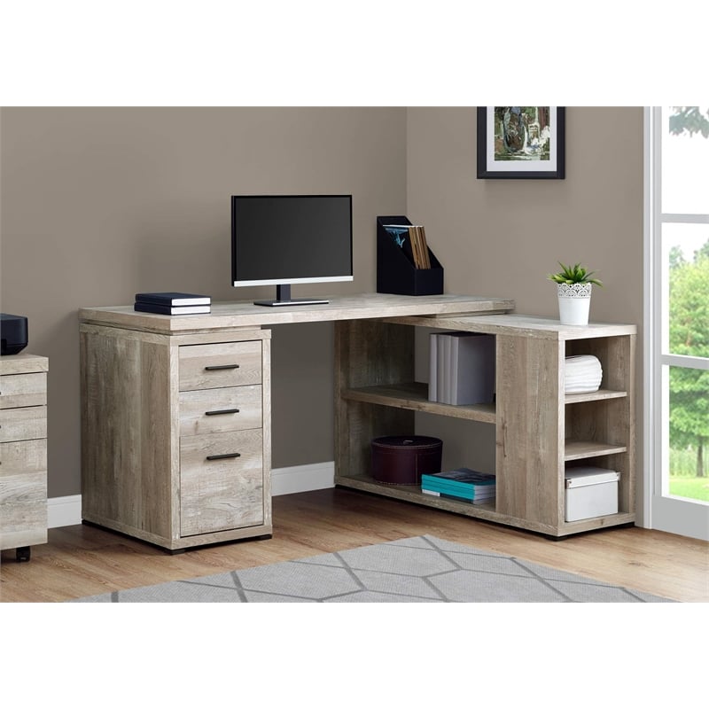 Pemberly Row Computer Desk Home Office Corner L Shape Work Laptop Laminate Beige