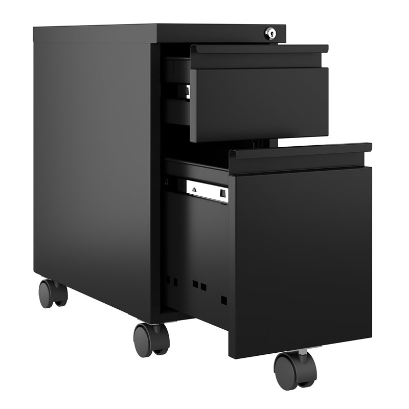 Pemberly Row Mobile Zip Pedestal 2-Drawer Filing Cabinet Box/File in Black
