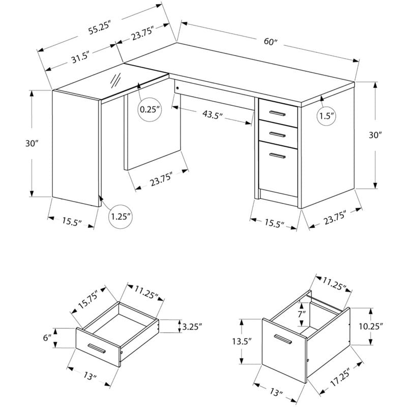 Pemberly Row Computer Desk Home Office Corner L Shape Work Laptop Laminate Black