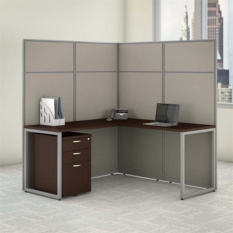 Pemberly Row Contemporary 60W L Shaped Cubicle Desk with File Cabinet