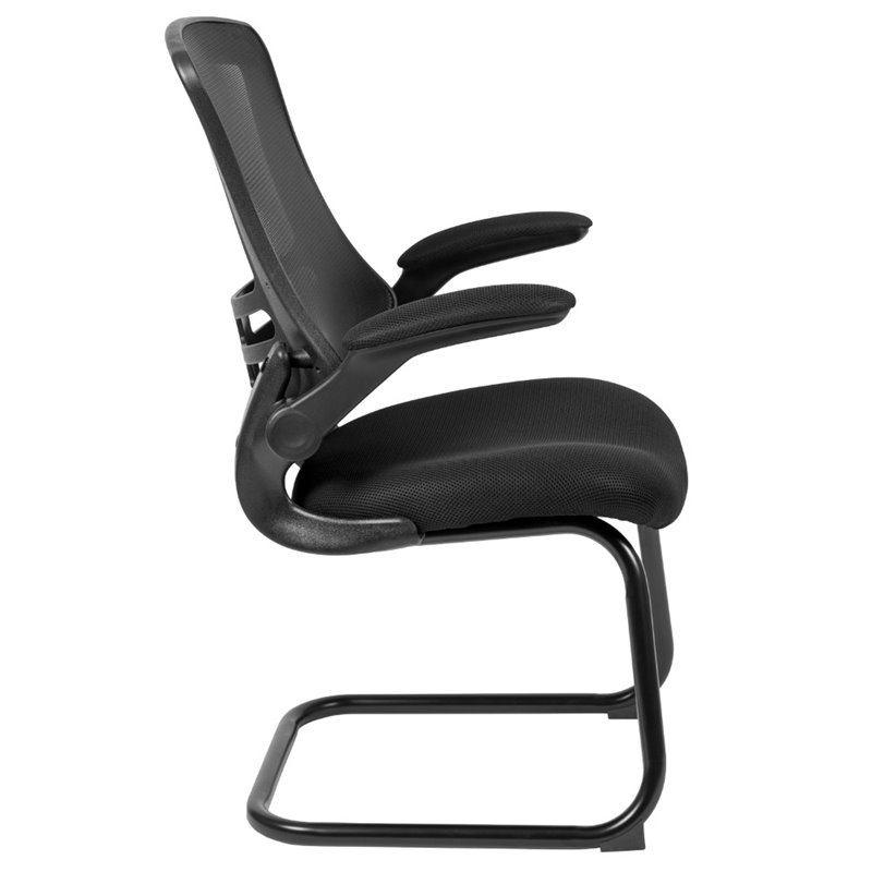 Pemberly Row Contemporary Mesh Sled Office Side Chair in Black