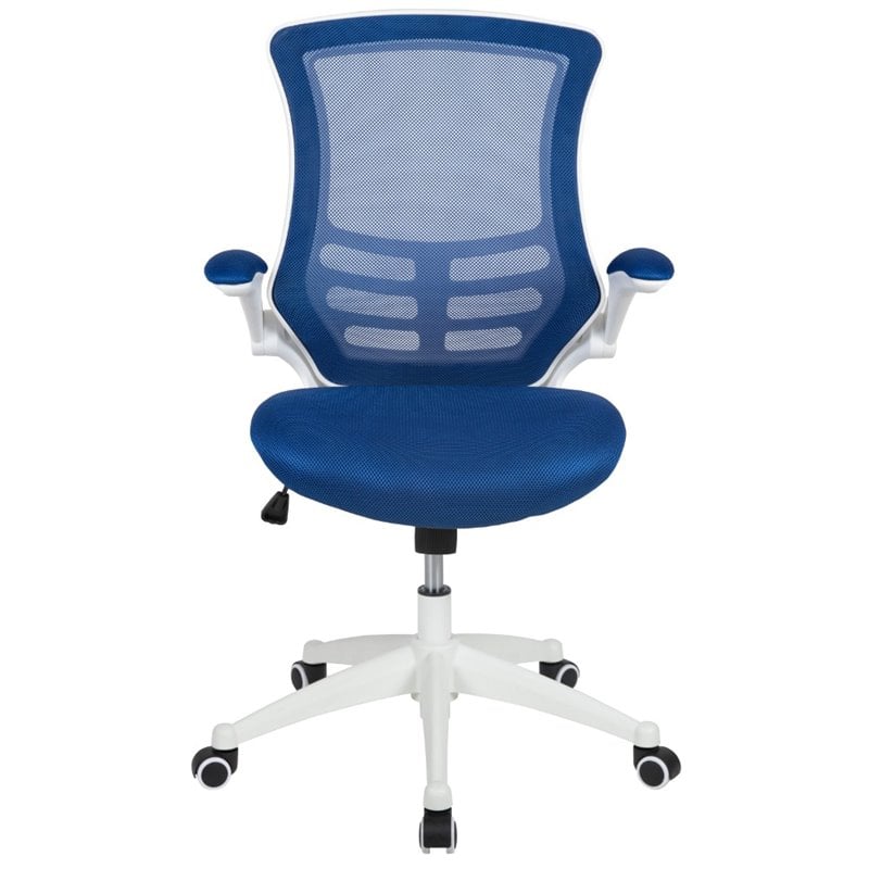 Pemberly Row Mid Back Mesh Office Swivel Chair in Blue and White