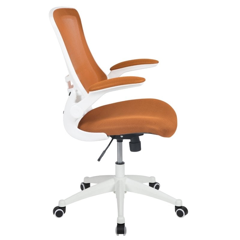 Pemberly Row Mid Back Mesh Office Swivel Chair in Tan and White