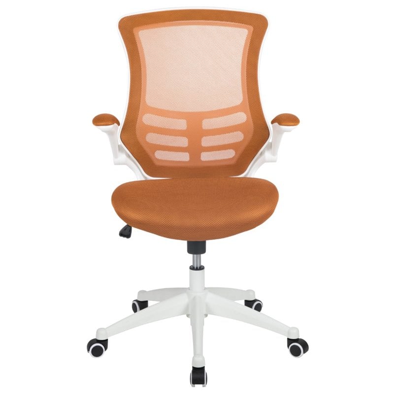 Pemberly Row Mid Back Mesh Office Swivel Chair in Tan and White