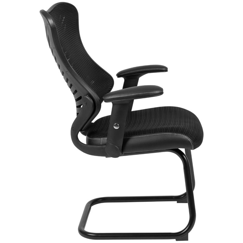 Pemberly Row Contemporary Mesh Sled Base Office Chair in Black