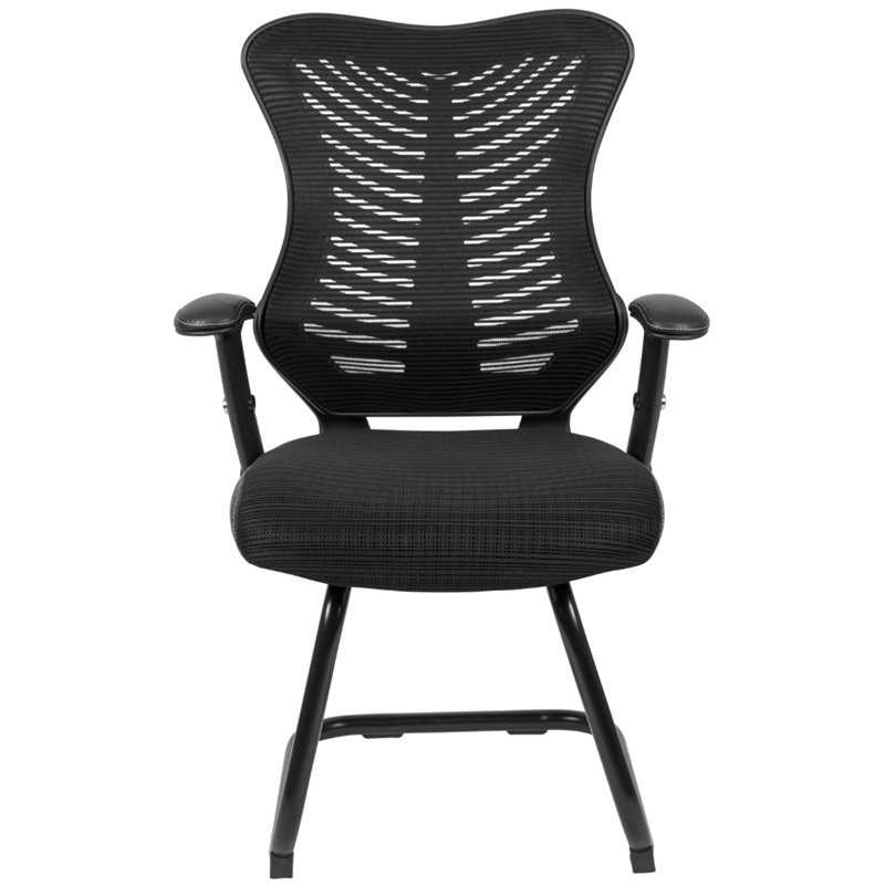 Pemberly Row Contemporary Mesh Sled Base Office Chair in Black
