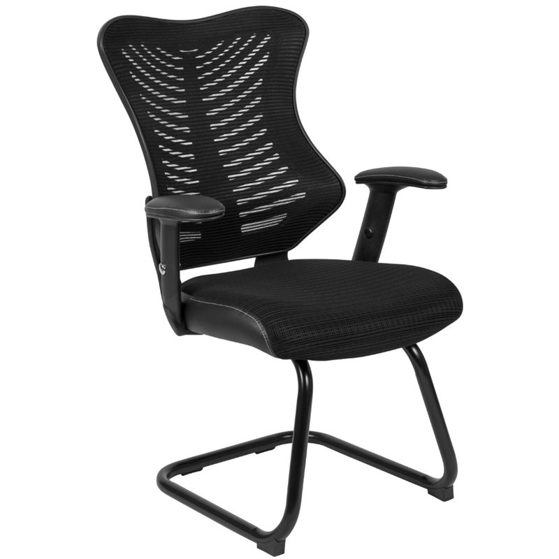 Pemberly Row Contemporary Mesh Sled Base Office Chair in Black