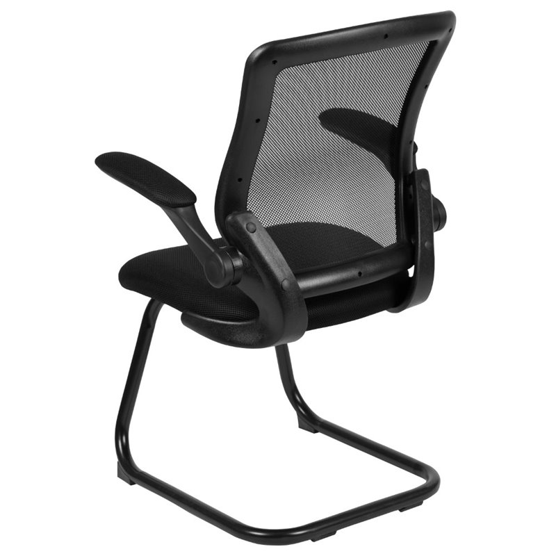 Pemberly Row Contemporary Mesh Sled Base Office Chair in Black