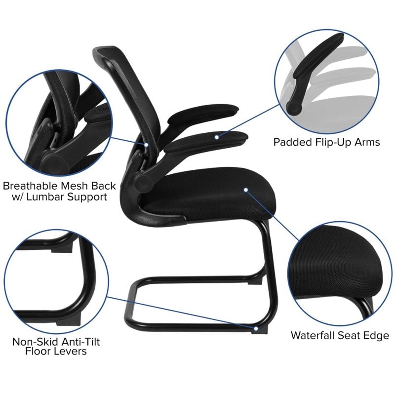 Pemberly Row Contemporary Mesh Sled Base Office Chair in Black