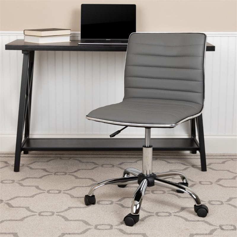 Pemberly Row Low Back Faux Leather Office Swivel Chair in Light Gray