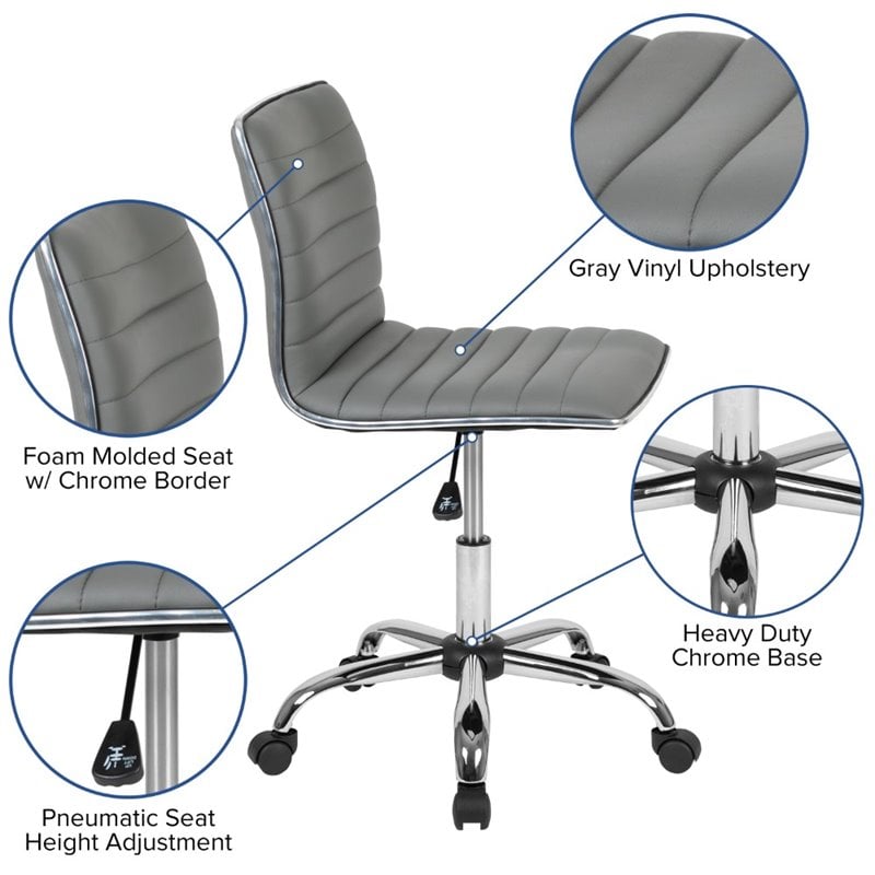Pemberly Row Low Back Faux Leather Office Swivel Chair in Light Gray