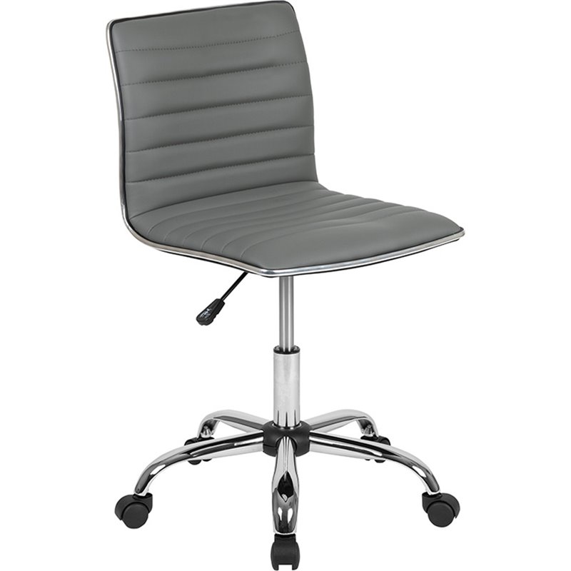 Pemberly Row Low Back Faux Leather Office Swivel Chair in Light Gray