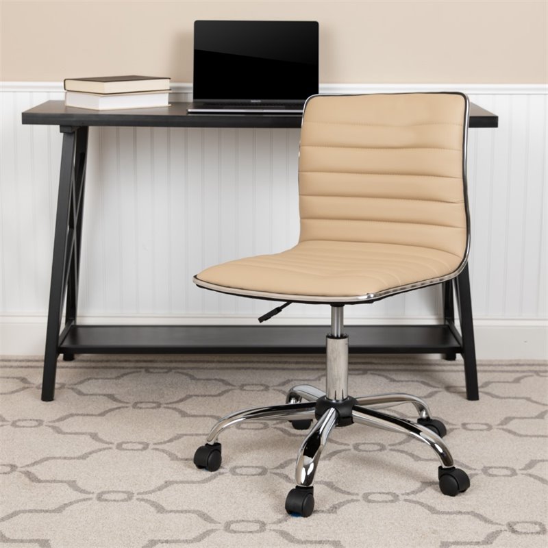 Pemberly Row Low Back Faux Leather Office Swivel Chair in Tan