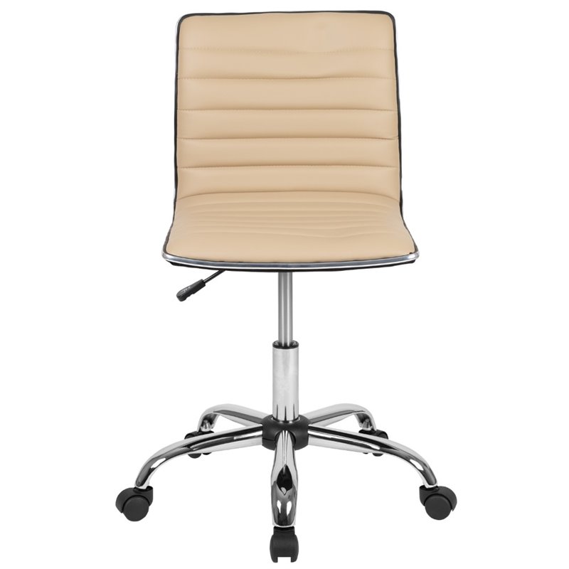 Pemberly Row Low Back Faux Leather Office Swivel Chair in Tan