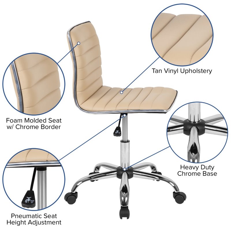 Pemberly Row Low Back Faux Leather Office Swivel Chair in Tan