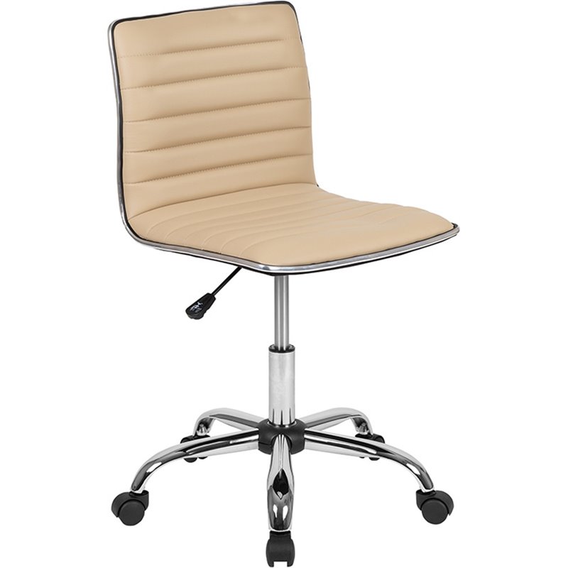 Pemberly Row Low Back Faux Leather Office Swivel Chair in Tan