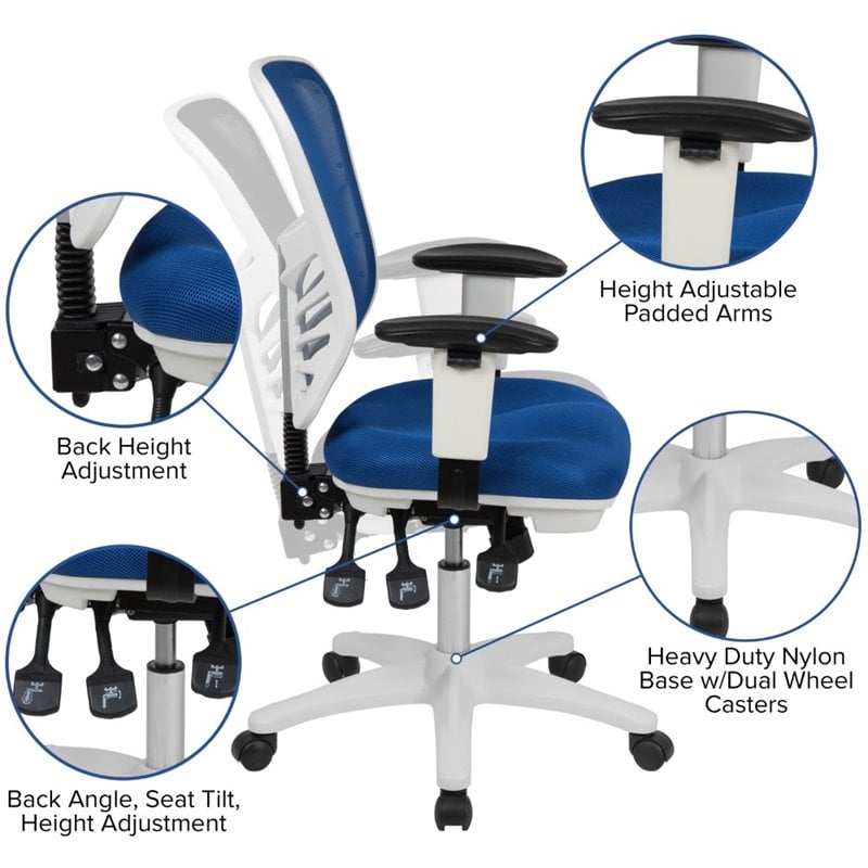 Pemberly Row Mid Back Executive Mesh Office Swivel Chair in Blue and White