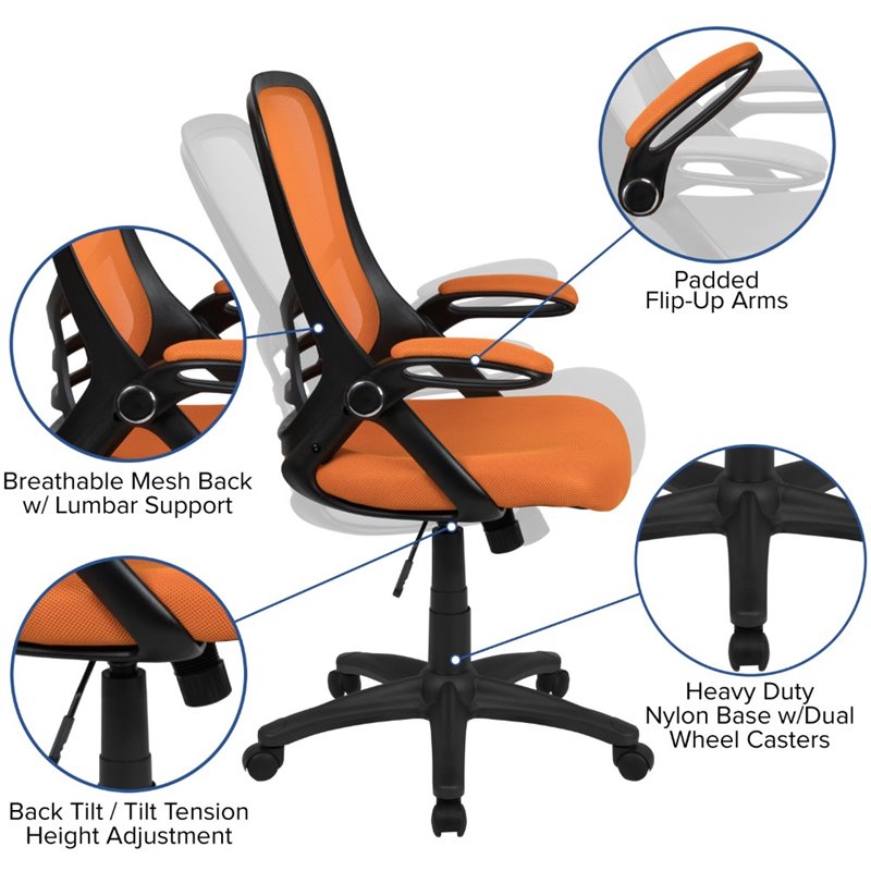 Pemberly Row High-Back Ergonomic Mesh Office Swivel Chair in Orange