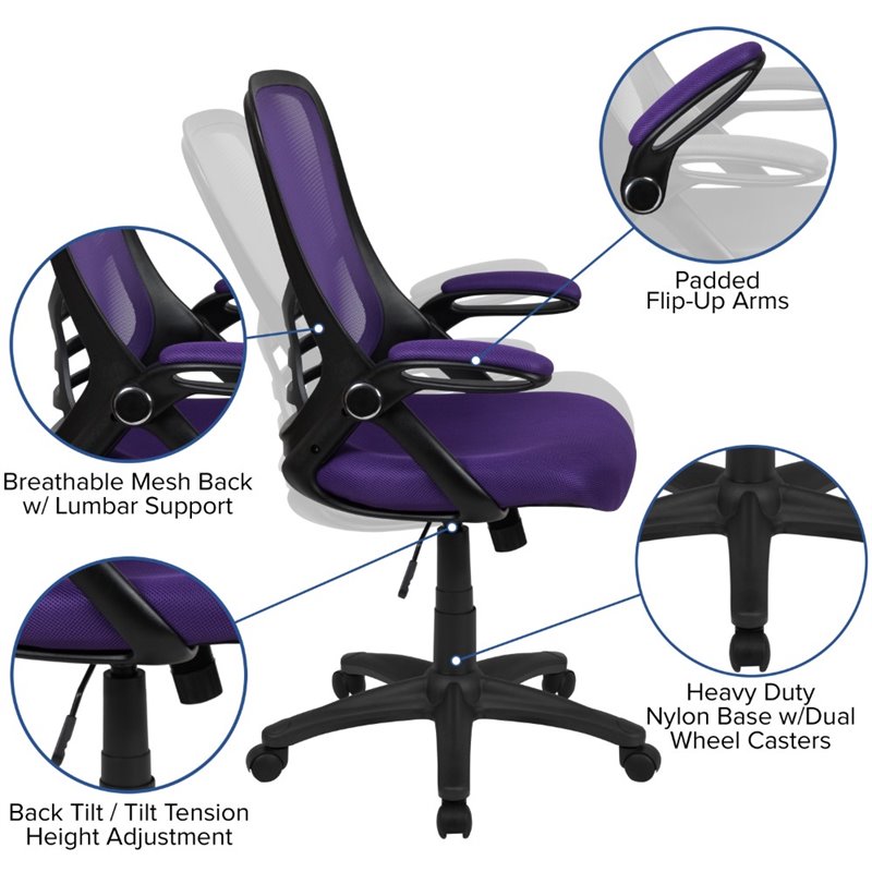 Pemberly Row High-Back Ergonomic Mesh Office Swivel Chair in Purple