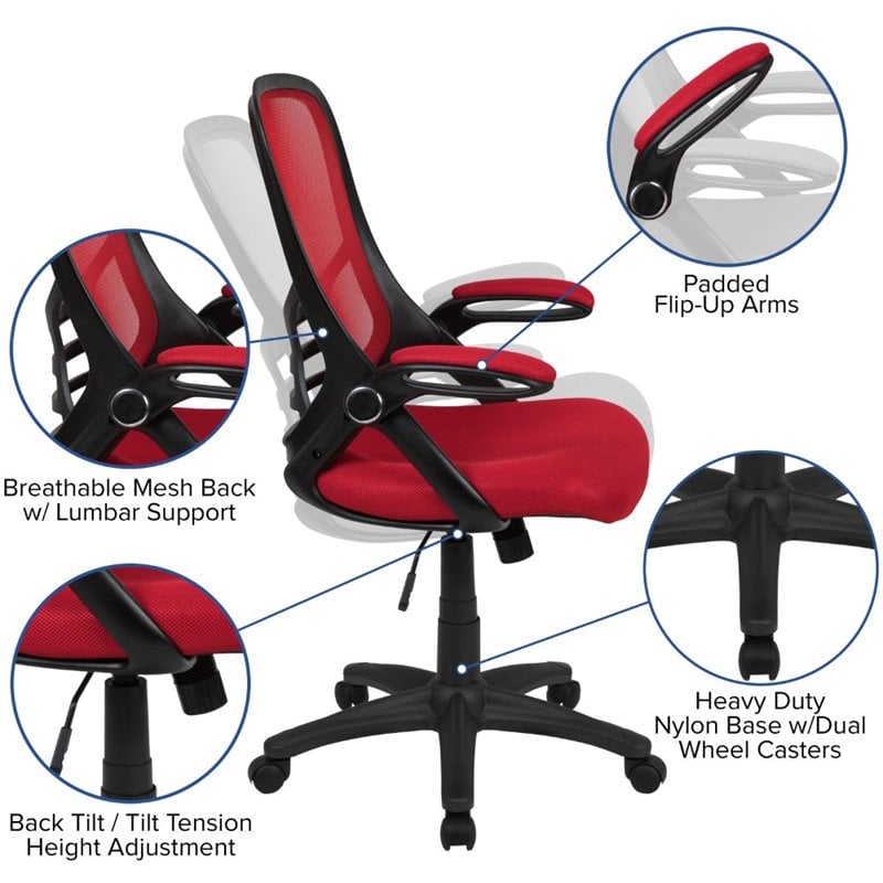 Pemberly Row High-Back Ergonomic Mesh Office Swivel Chair in Red