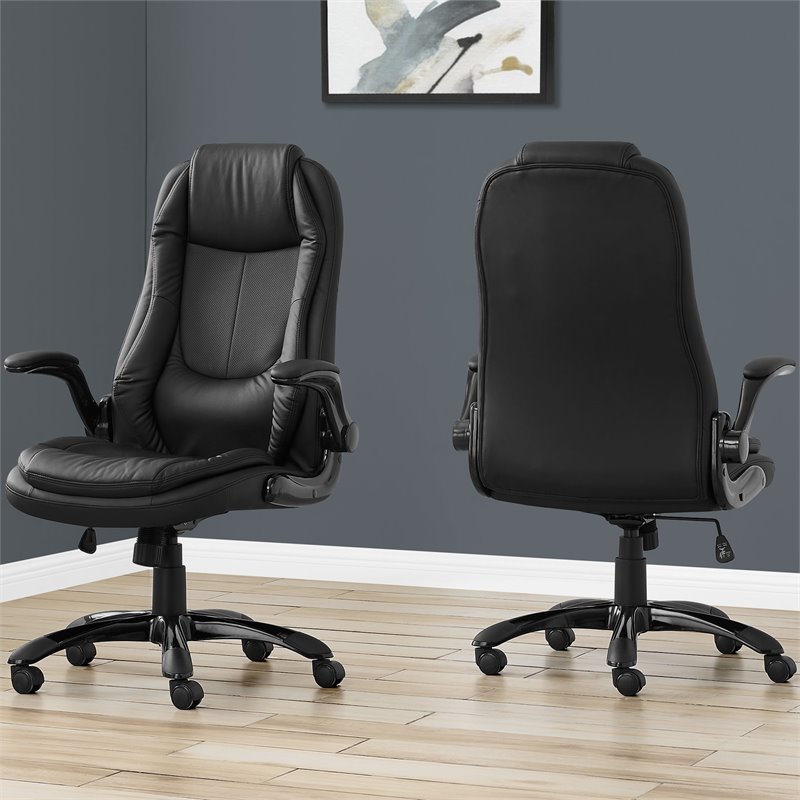 Pemberly Row Office Chair Swivel Ergonomic Armrests Computer Desk - Metal Black