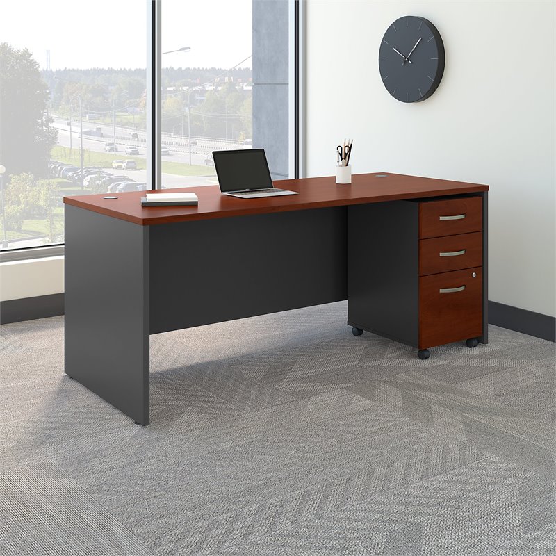 Pemberly Row Office Desk with Drawers in Hansen Cherry - Engineered Wood
