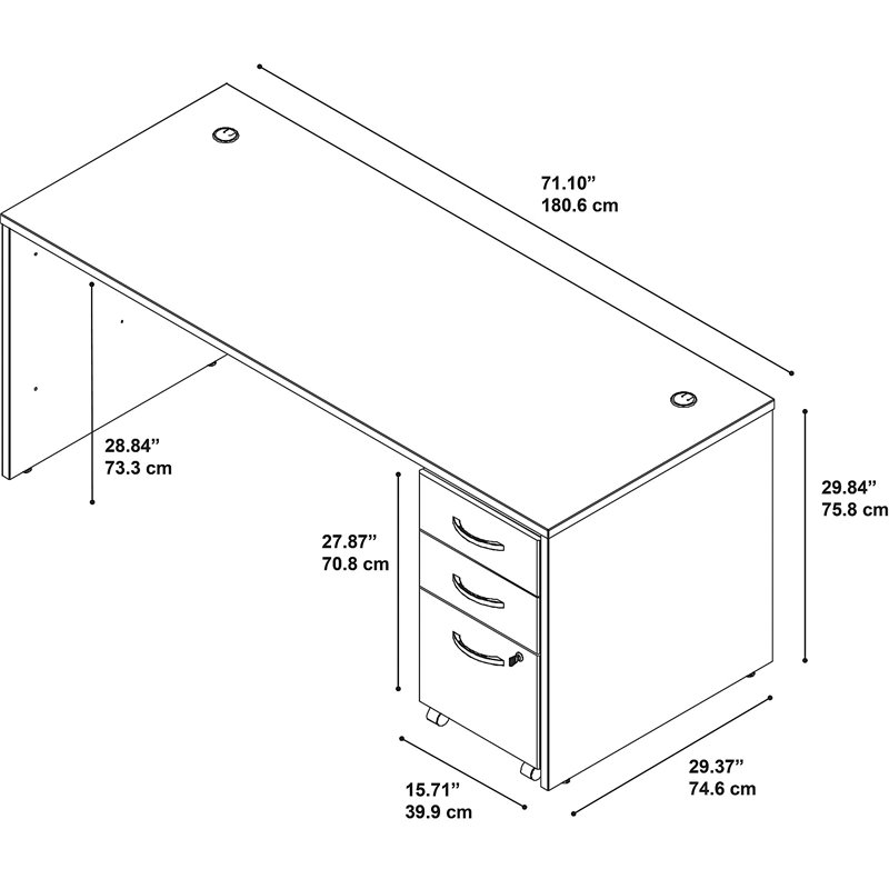 Pemberly Row Office Desk with Drawers in Hansen Cherry - Engineered Wood