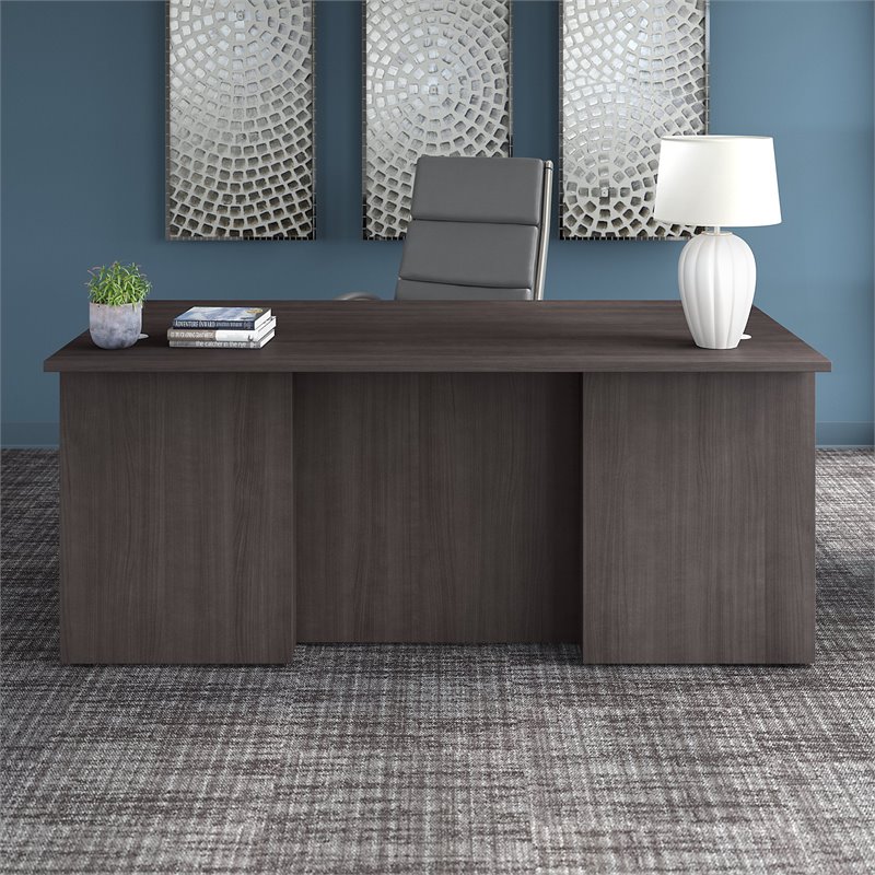 Pemberly Row 72W x 36D Executive Desk in Storm Gray - Engineered Wood
