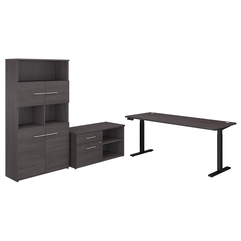Pemberly Row 72W Adjustable Desk with Storage in Storm Gray - Engineered Wood