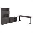 Pemberly Row 72W Adjustable Desk with Storage in Storm Gray - Engineered Wood