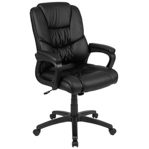 Pemberly Row Contemporary Big and Tall Ergonomic Leather Chair in Black