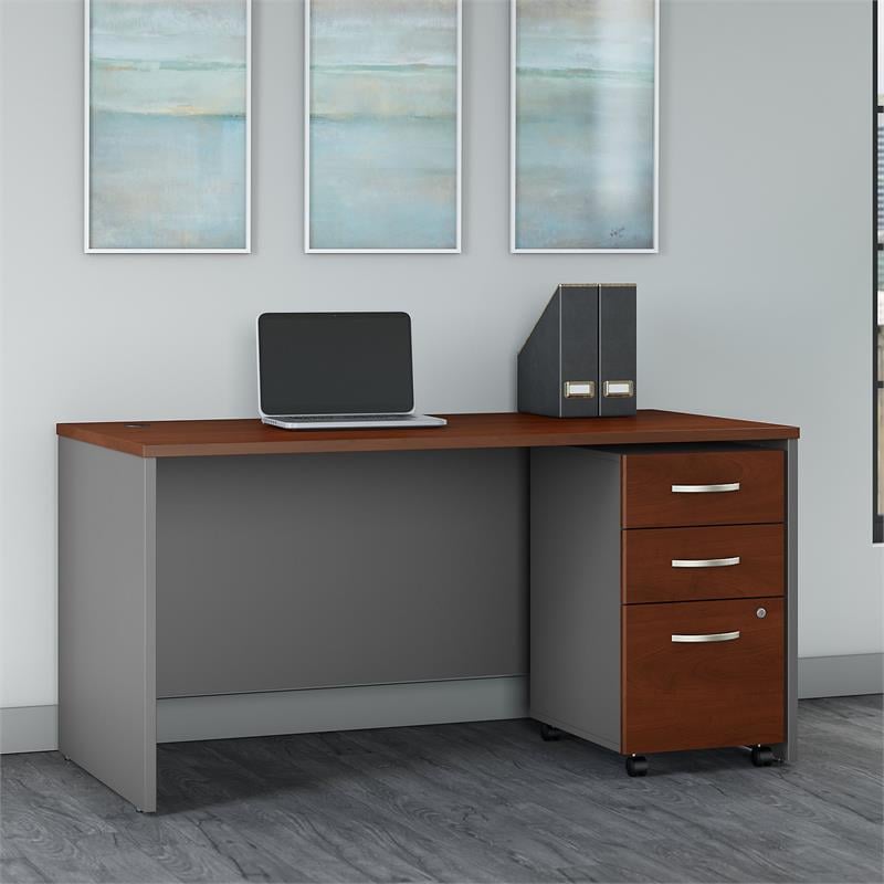 Pemberly Row 60W Office Desk with Drawers in Hansen Cherry - Engineered Wood
