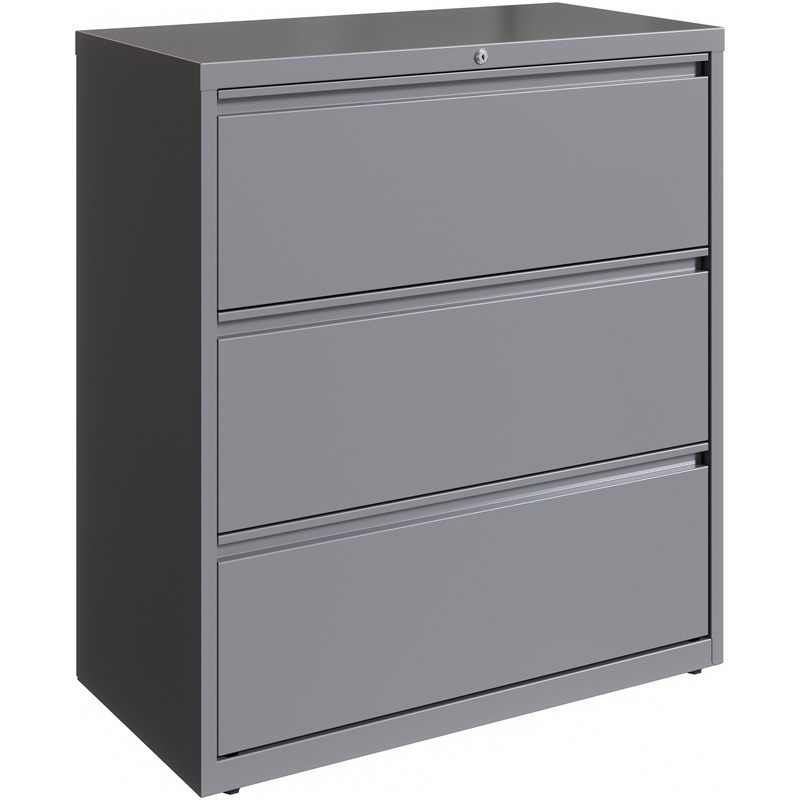 Pemberly Row 3-Drawer Modern Metal Lateral Filing Cabinet in Arctic Silver