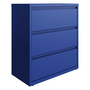 Pemberly Row 36&quot Metal Lateral Filing Cabinet with 3 Drawers in Classic Blue
