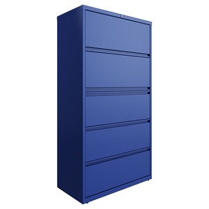 Pemberly Row 36&quot Metal Lateral Filing Cabinet with 5 Drawers in Classic Blue