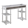 Pemberly Row No Tools Student Desk in White Faux Marble Wood Finish