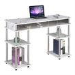 Pemberly Row No Tools Student Desk in White Faux Marble Wood Finish