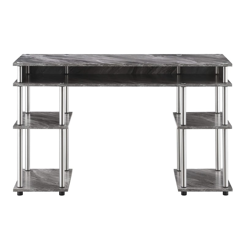 Pemberly Row No Tools Student Desk in Gray Faux Marble Wood Finish