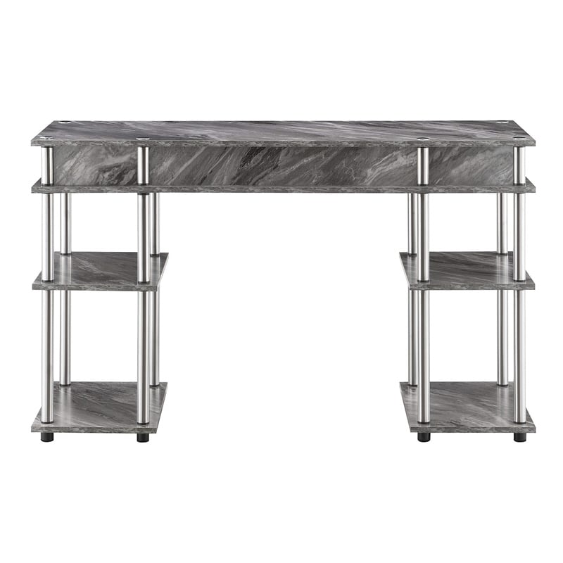 Pemberly Row No Tools Student Desk in Gray Faux Marble Wood Finish