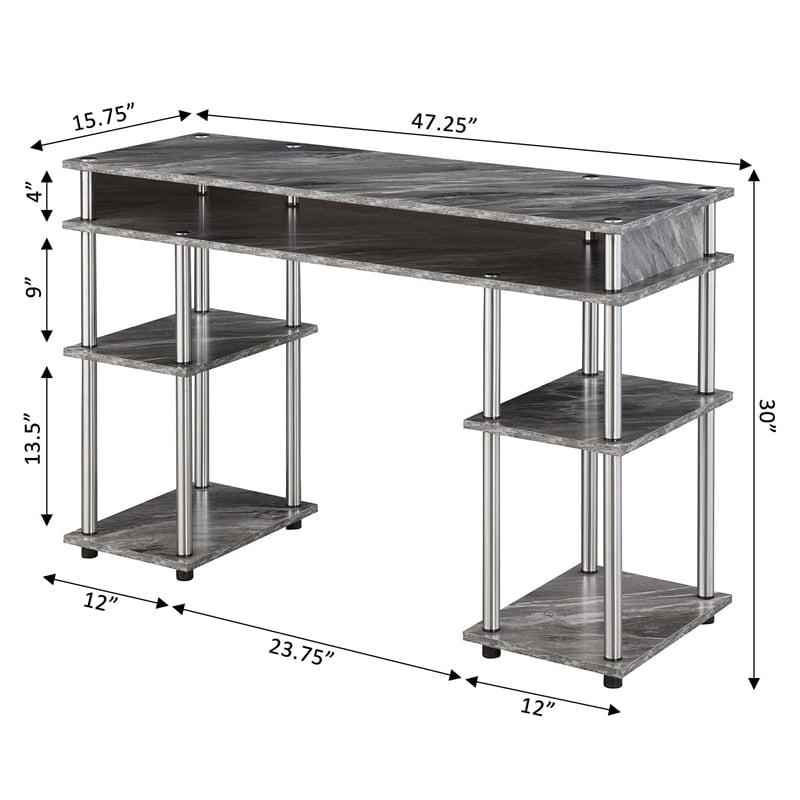 Pemberly Row No Tools Student Desk in Gray Faux Marble Wood Finish