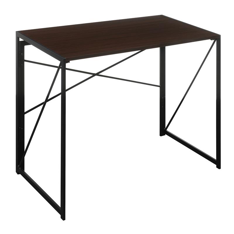 Pemberly Row Folding Desk- Espresso Wood Top and Black Metal Frame