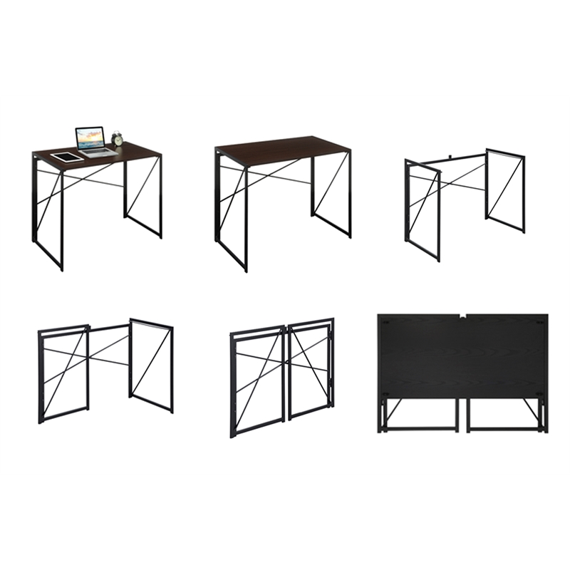 Pemberly Row Folding Desk- Espresso Wood Top and Black Metal Frame
