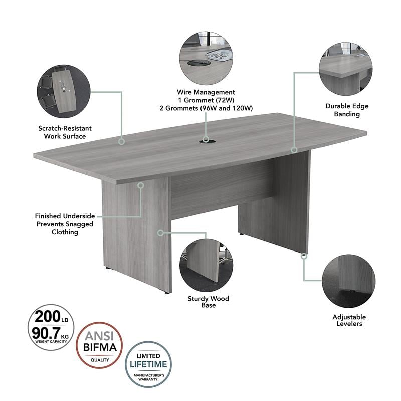 Pemberly Row Conference Table with Wood Base in Platinum Gray - Engineered Wood
