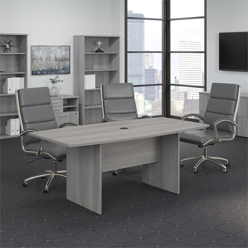 Pemberly Row Conference Table with Wood Base in Platinum Gray - Engineered Wood